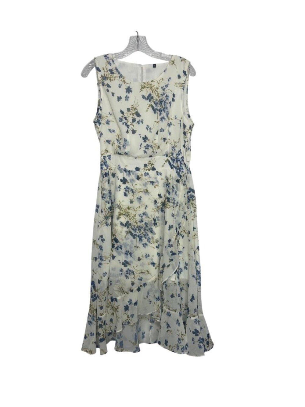 Floral Midiโ Sleeveless Dress Ruffle Hem Medium White Blue New WOT Summer
